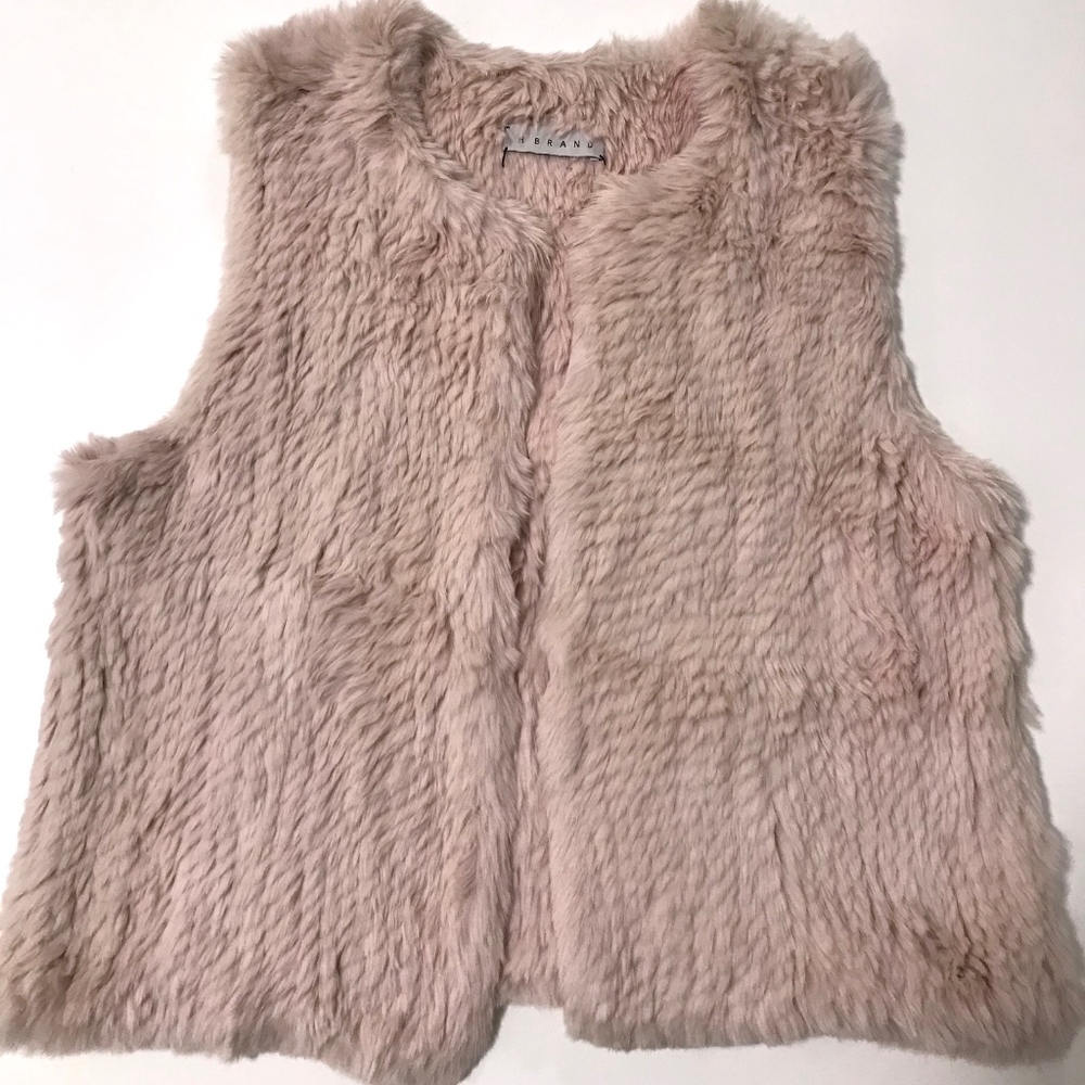 Real Rabbit Fur Vest Pink Beige H Brand